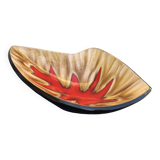 Fruit bowl in glazed ceramic, red design motif, Vallauris, vintage