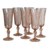 Set of 6 translucent pink twisted glasses