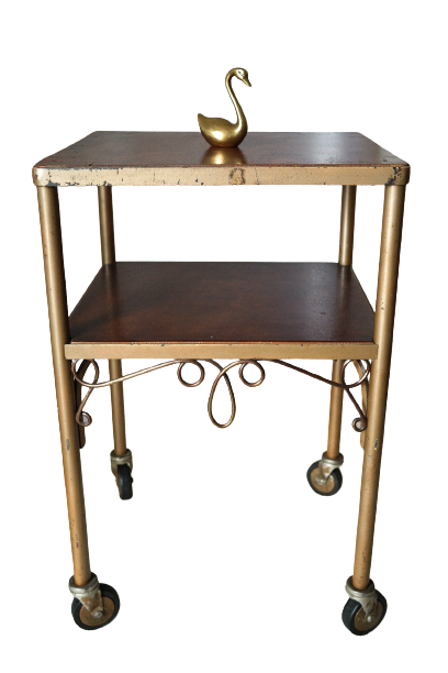 Vintage 50s wooden and metal rolling side table