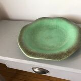 Large dish of the 1950s with wavy edge color green celadon
