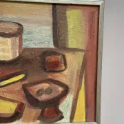 Original Swedish Oil on Canvas – "Breakfast" by Bengt Delefors – Signed "B. Delefors" – Vintage & Framed – 49 × 40 cm (19.3" × 15.7")