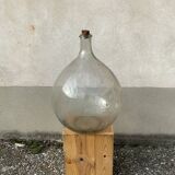 Dame Jeanne in transparent blown glass with bubbles and cut neck xl