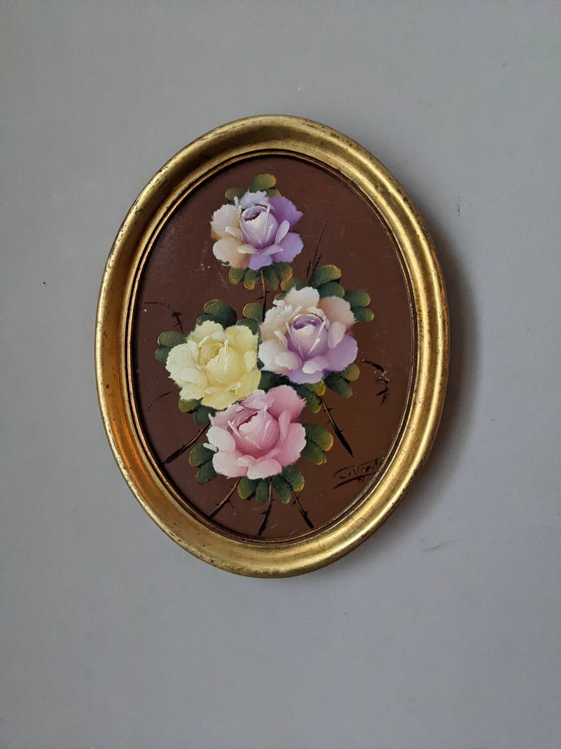 Acrylic on panel, oval gilded wooden frame, bohemian countryside.