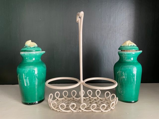 Oiler vintage vinegar 1950 ceramic and perforated metal