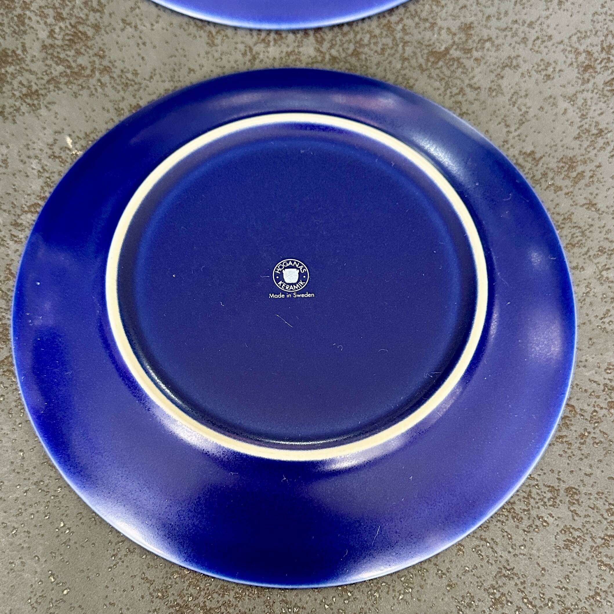 Set of 4 blue plates, Hoganas Keramik, Sweden