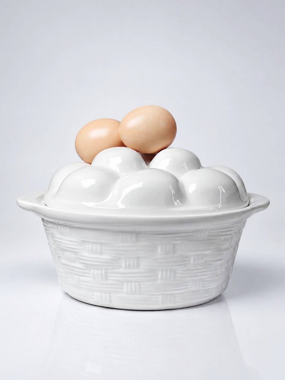 Vintage trompe-l’œil terrine with eggs in white earthenware, 1960s-1980s