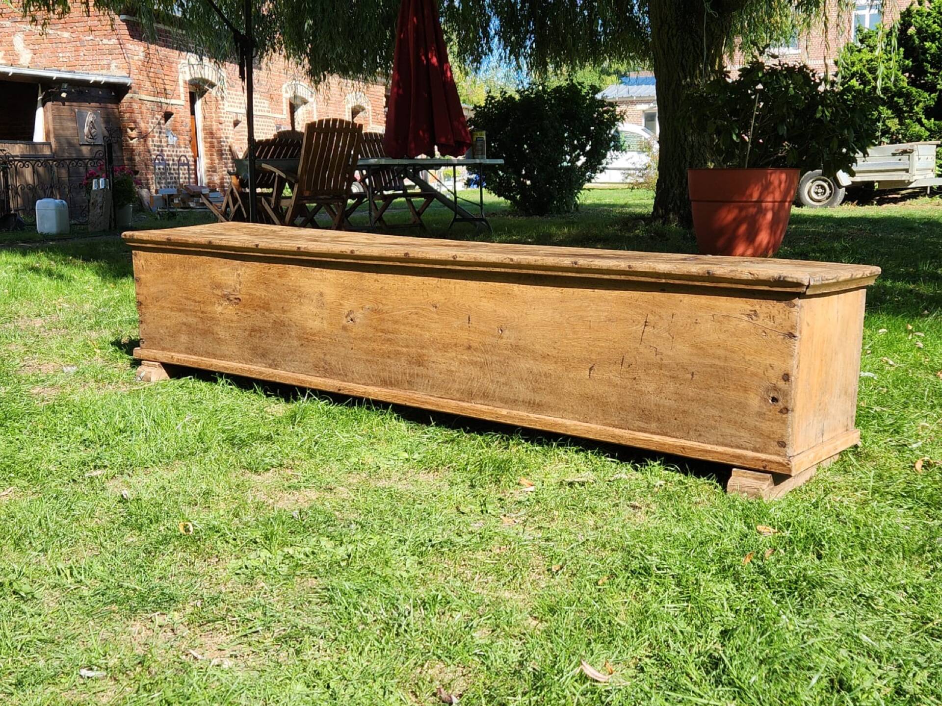 Bench / antique chest in solid oak - 196cm