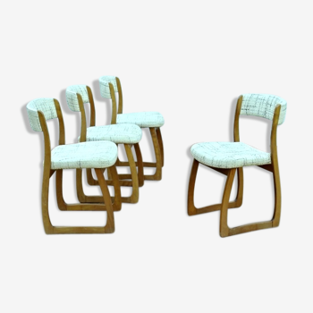 Ensemble de 4 chaises traineaux dîtes luges 1960 vintage