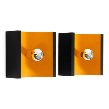 Pair of 60s Space Age metal wall lamps by Klaus Hempel for Kaiser Leuchten