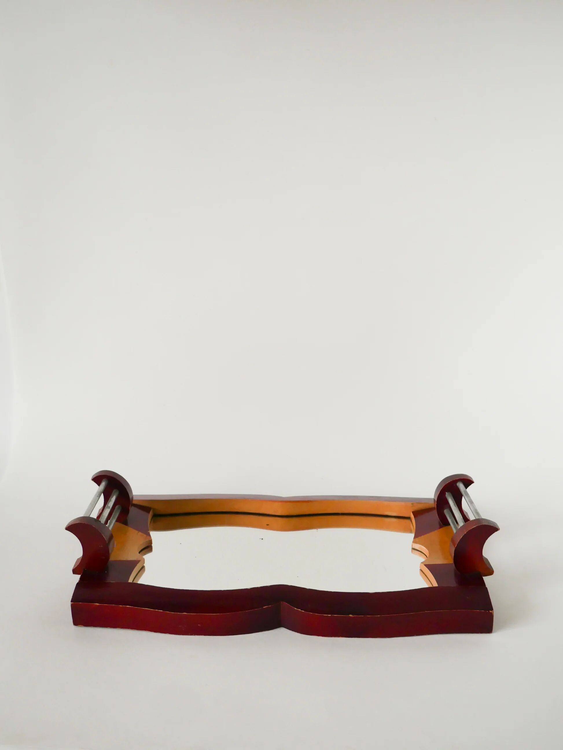 Bicolour wooden and metal tray, Bordeaux, Art Deco, 1930