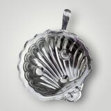 Vintage shell butter dish in stainless steel and cobalt blue glass with knife