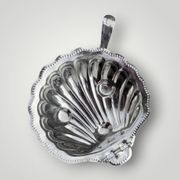Vintage shell butter dish in stainless steel and cobalt blue glass with knife