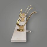 Vintage wall coat rack with 3 hooks in gold anodized aluminum