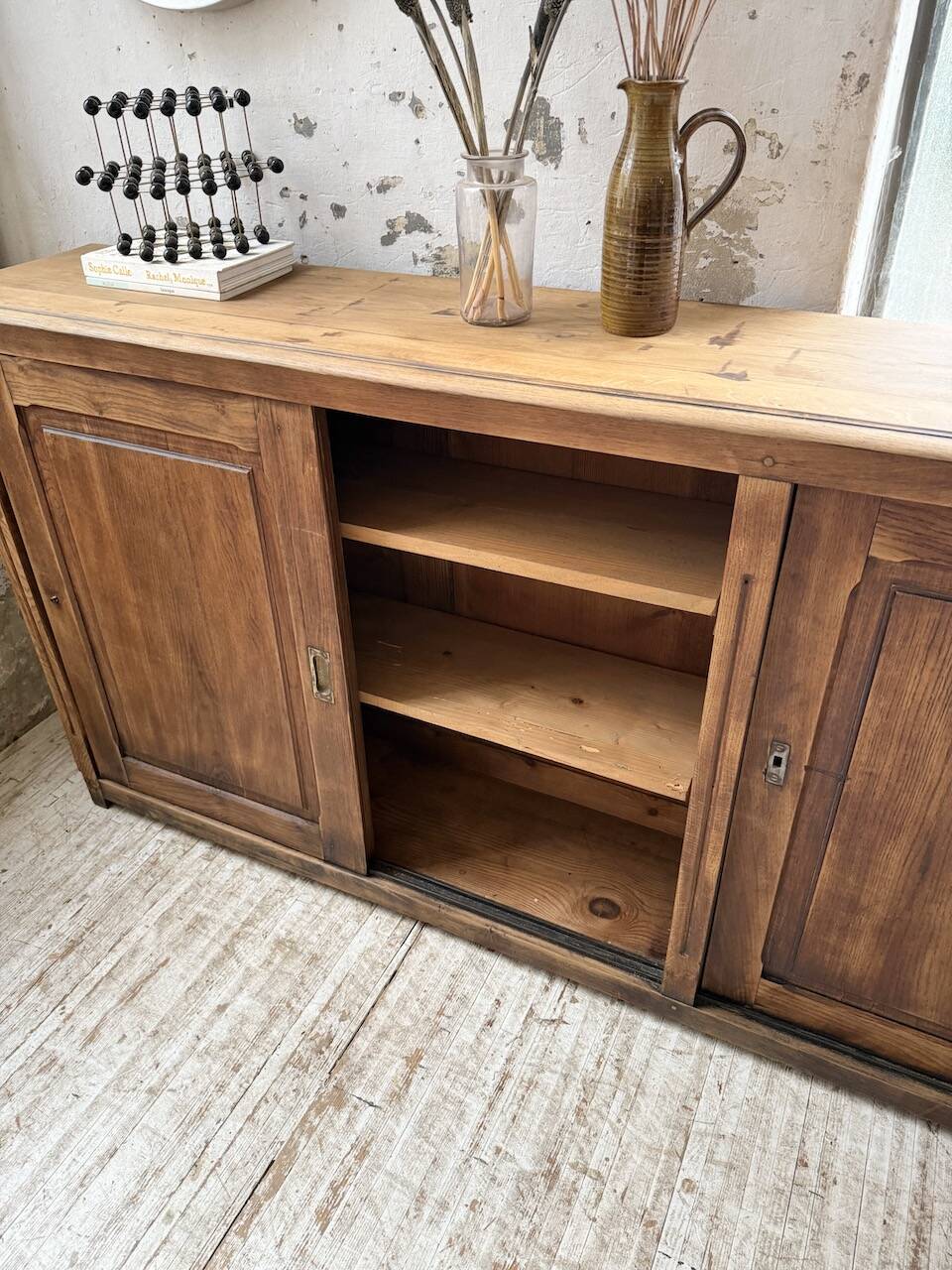 XL oak workshop sideboard with sliding doors from 1900