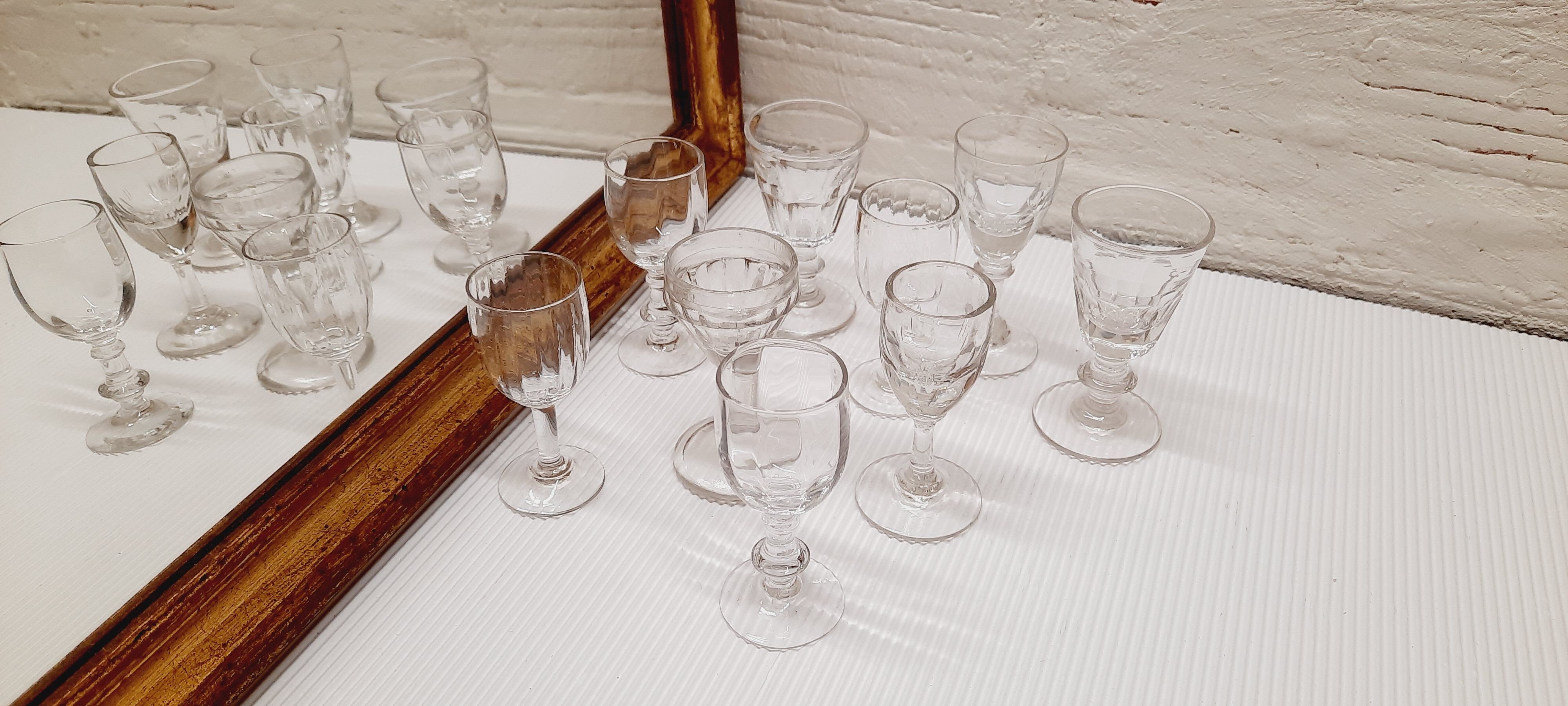 Lot 9 mismatched digestive glasses