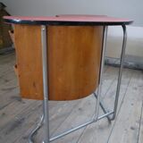 Vintage desk from the 50s, metal tube base and wooden box