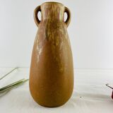 Vase soliflore sandstone ancient form amphora brown and gold signed Denbac