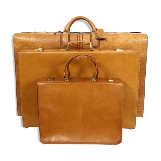 Set three vintage leather suitcases