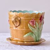 Grand cache-pot en barbotine de Wasmuel Art Nouveau XIXe