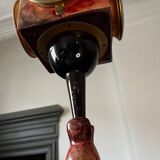 'bird' floor lamp by aldo tura, red goatskin parchment, ca 1950