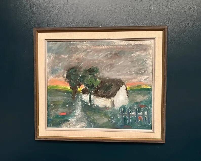 Original Danish Oil on Panel – “Landskap med hus” by Kai Nielsen – Signed – Vintage & Framed