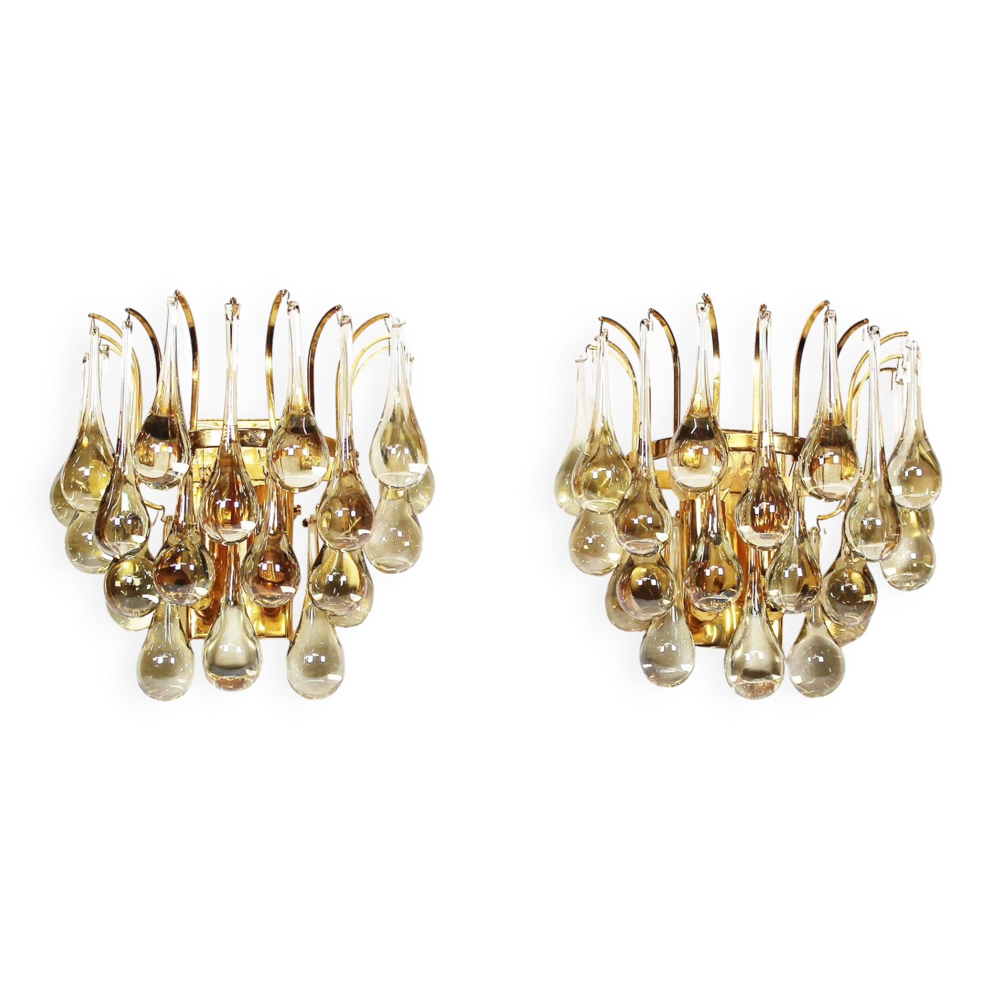 Lot de deux appliques en laiton et verre en forme de larme par Christophe Palme, Allemagne années 1970