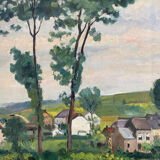 Signed village landscape
