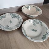 Trio of dishes: Salad bowl, Vegetable dish & Deep plate Faïence de Lyon Model