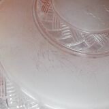 Antique ceiling light in frosted and etched pink glass