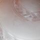 Antique ceiling light in frosted and engraved pink glass.
