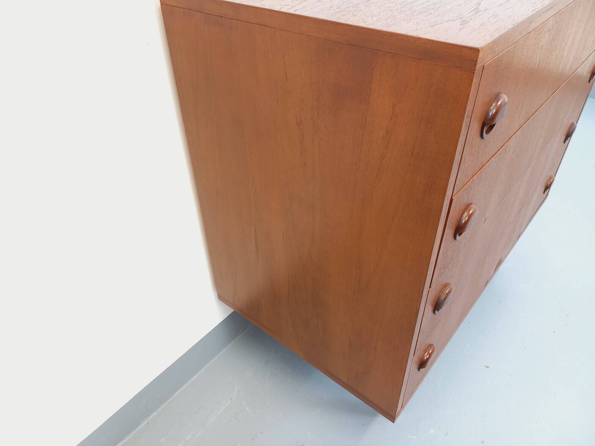 Vintage Scandinavian style chest of drawers in teak and black metal from the 60s