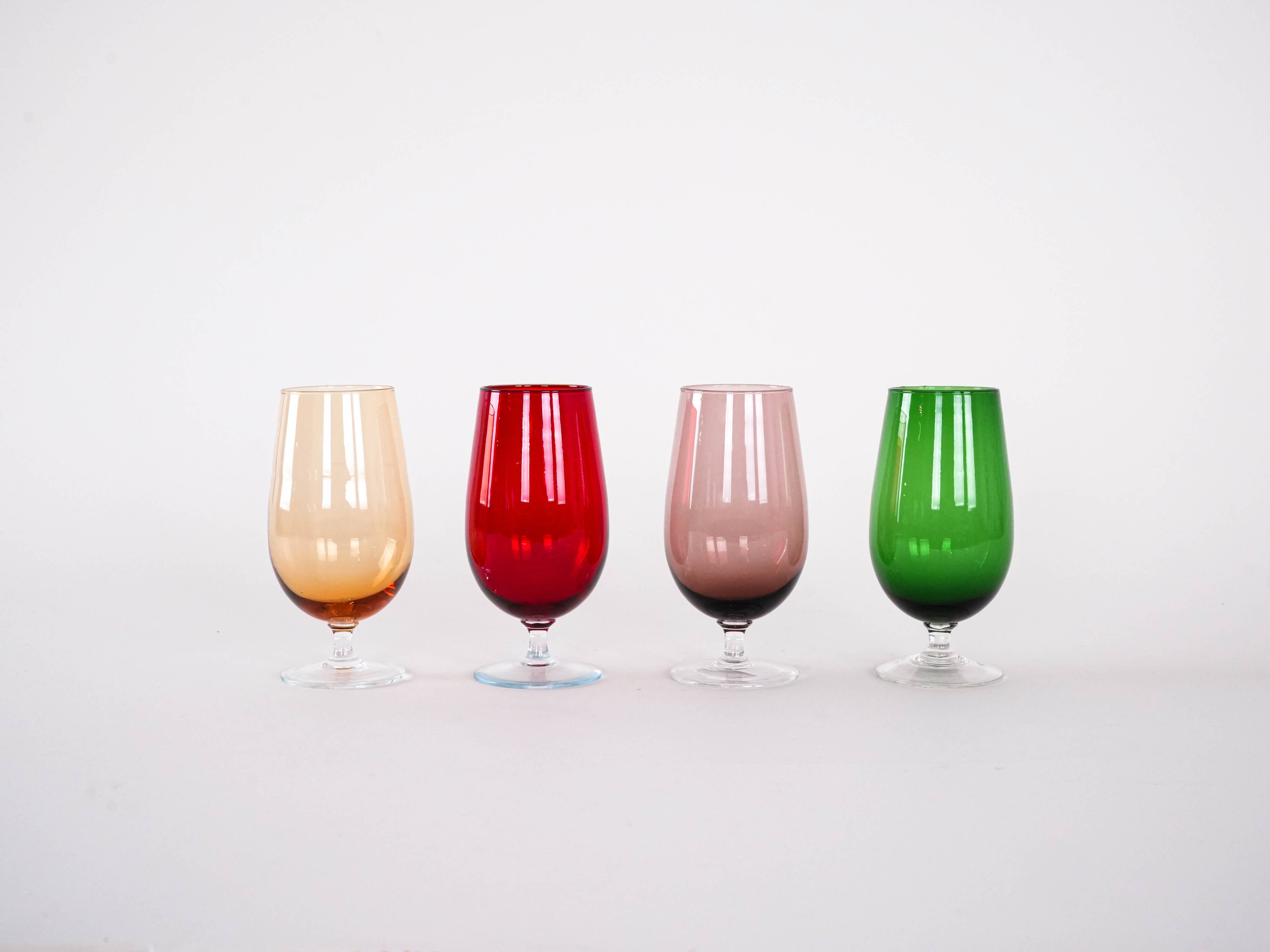 Set of colourful glasses, Italian design, 1970s, made in Italy
