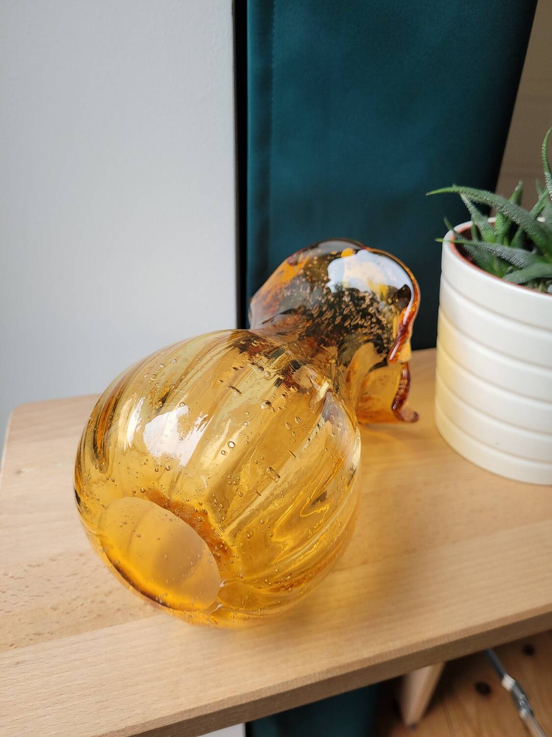 Orange bubbled glass vase