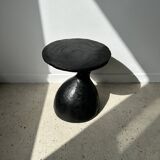 Solid wood (monoxyl) side table, organic shape, black color