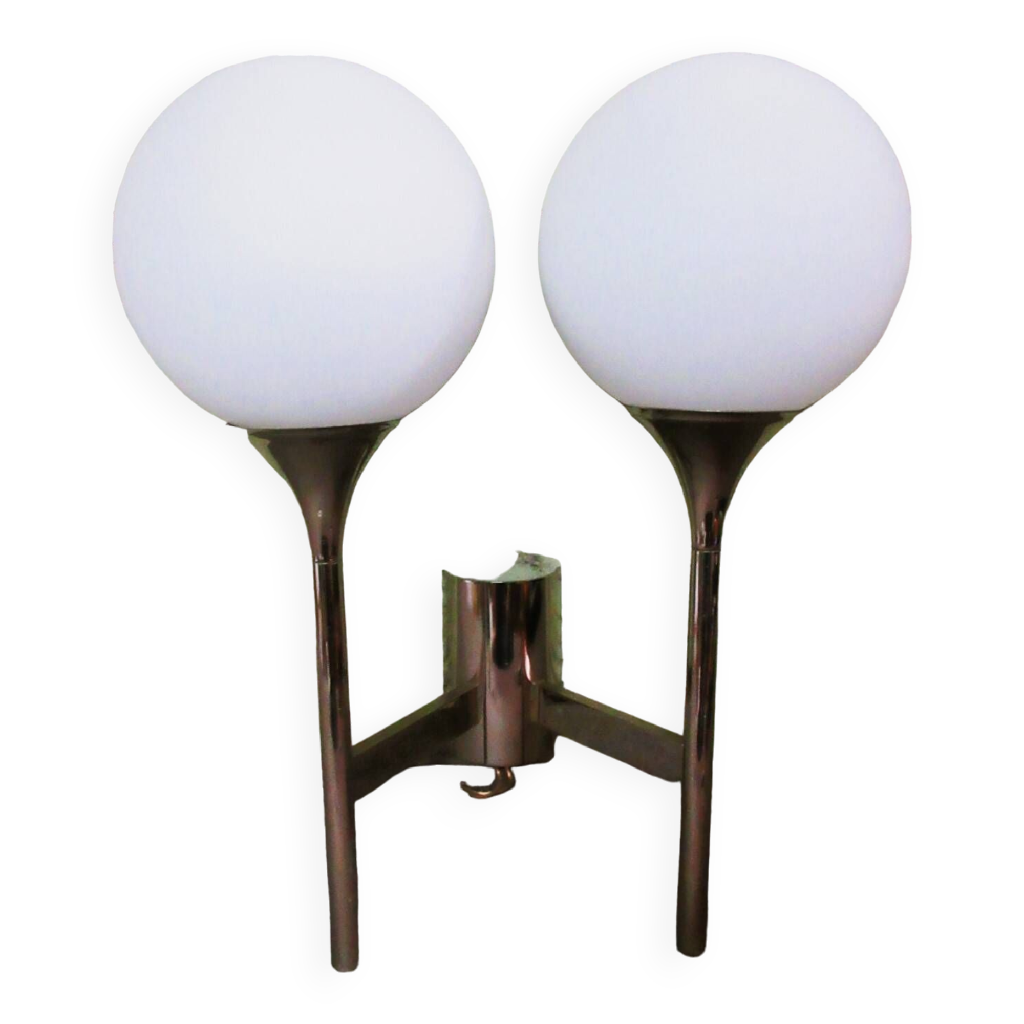 Sciolari double chrome wall light with white glass globe