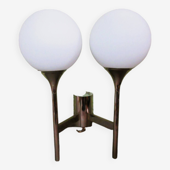 Sciolari double chrome wall light with white glass globe