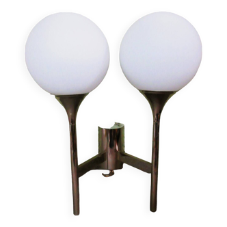 Sciolari double chrome wall light with white glass globe