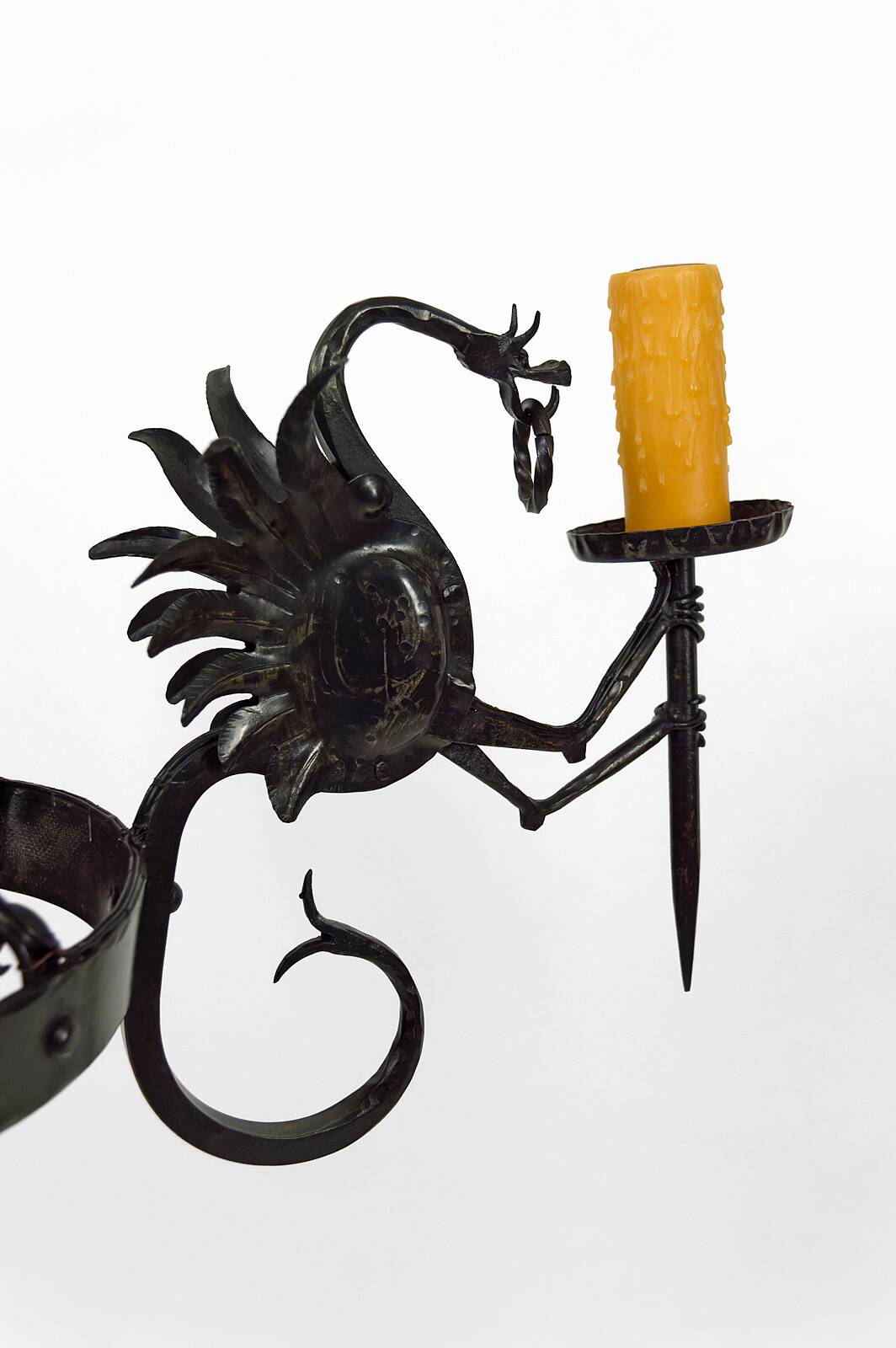 Lustre aux dragons en fer forgé, Italie, circa 1900