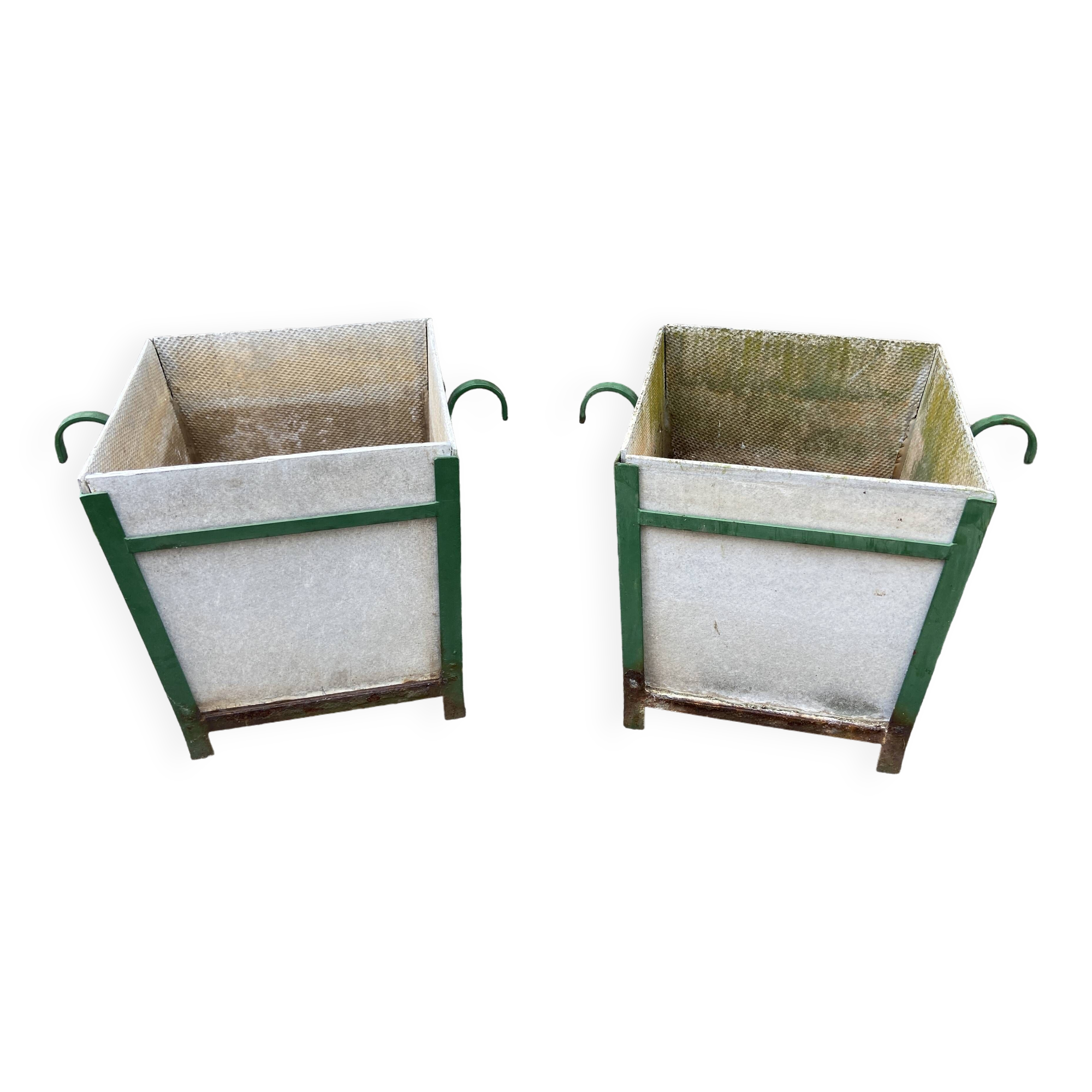 Pair of Large planters in fiber cement and metal 1950 eternit