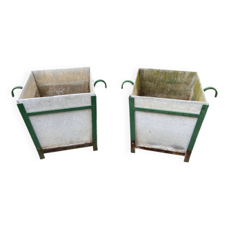 Pair of Large planters in fiber cement and metal 1950 eternit