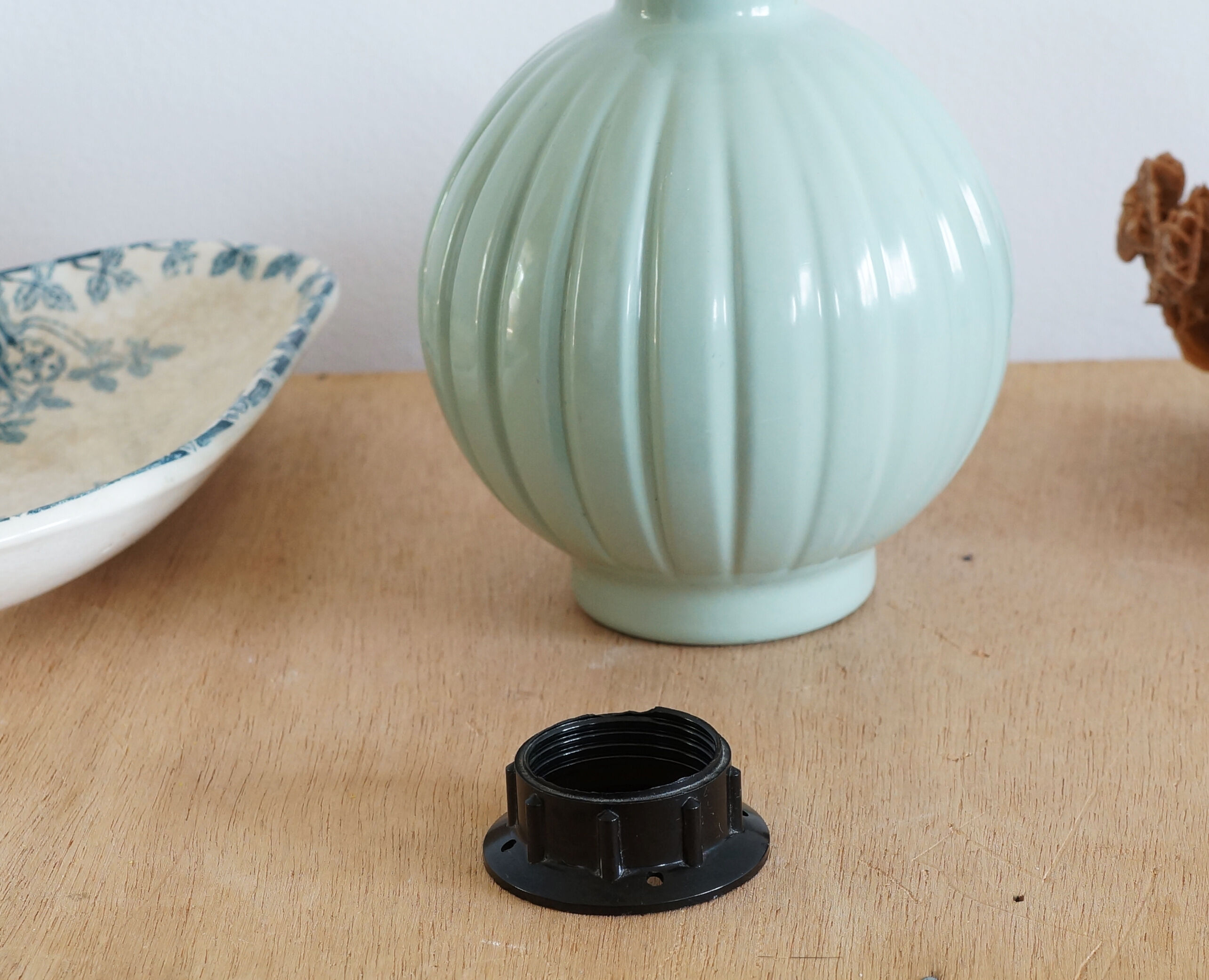 Lamp foot, old painted glass bottle