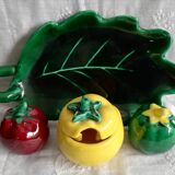 Trio salt, pepper, vintage ceramic mustard