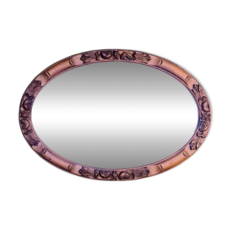Antique oval beveled mirror in carved wood - 69 cm