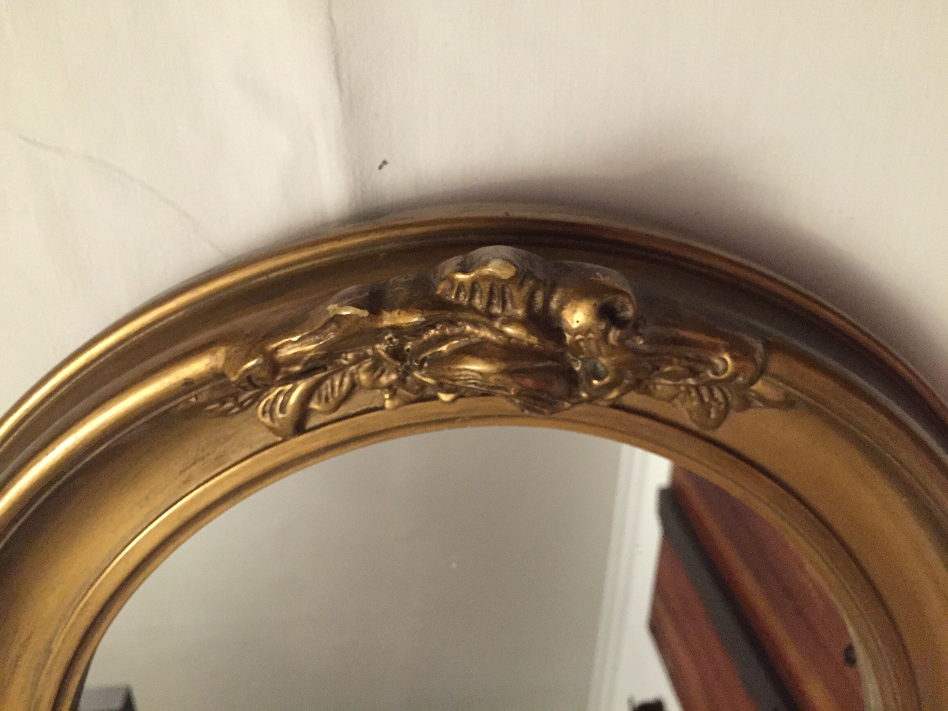 Oval mirror wooden gold 50 x 39 cm