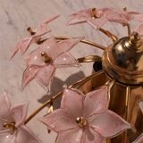 Charming Murano Vintage Ceiling Light Pink Flowers, 1970s