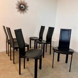 Lot 6 black leather chairs Italian design 80s Cattelan Italia vintage Lara model