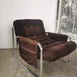 Velvet and tubular metal armchair 1980
