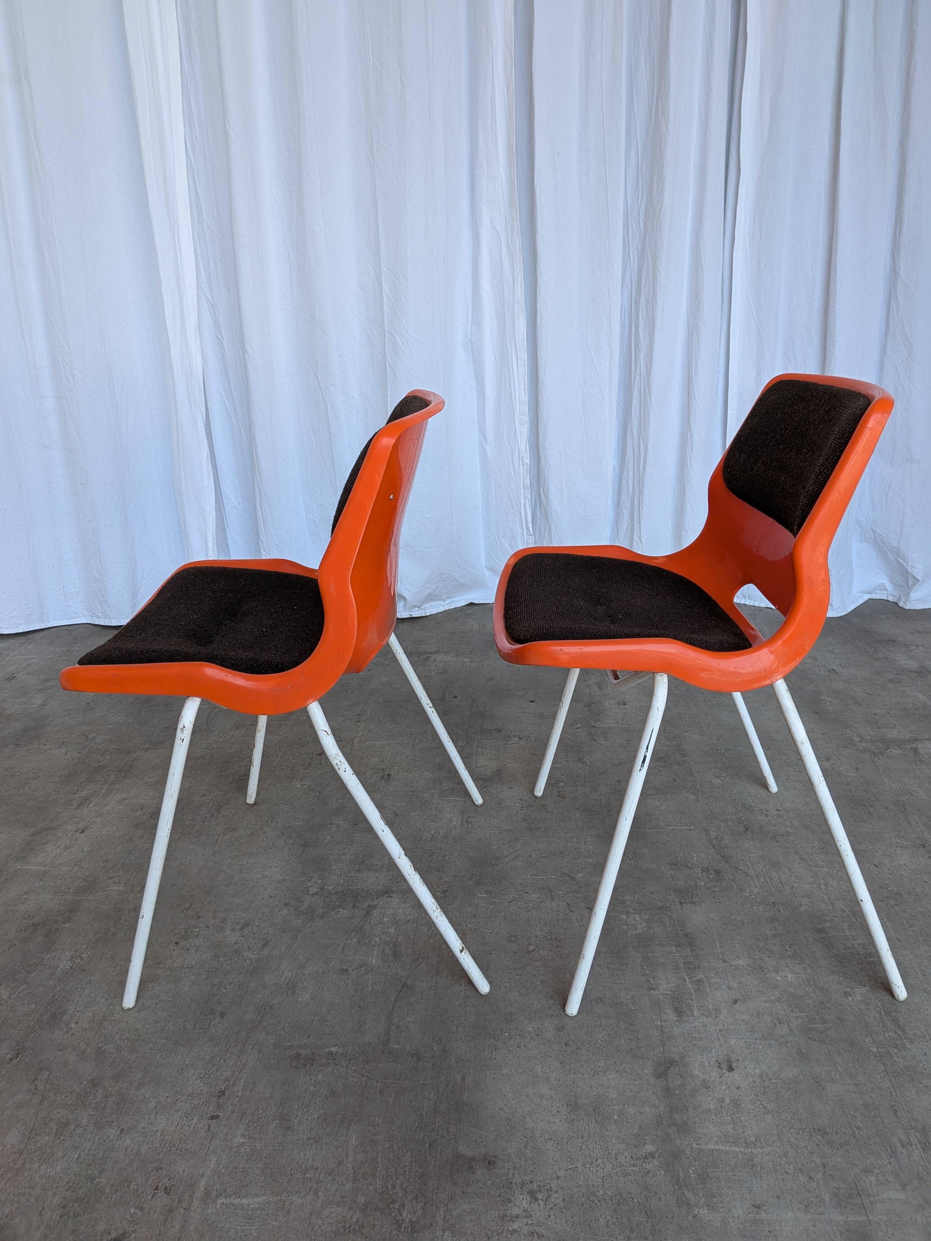 Vintage Overman Meblo Chairs: Orange & Brown Fabric, Stackable - Set of 2