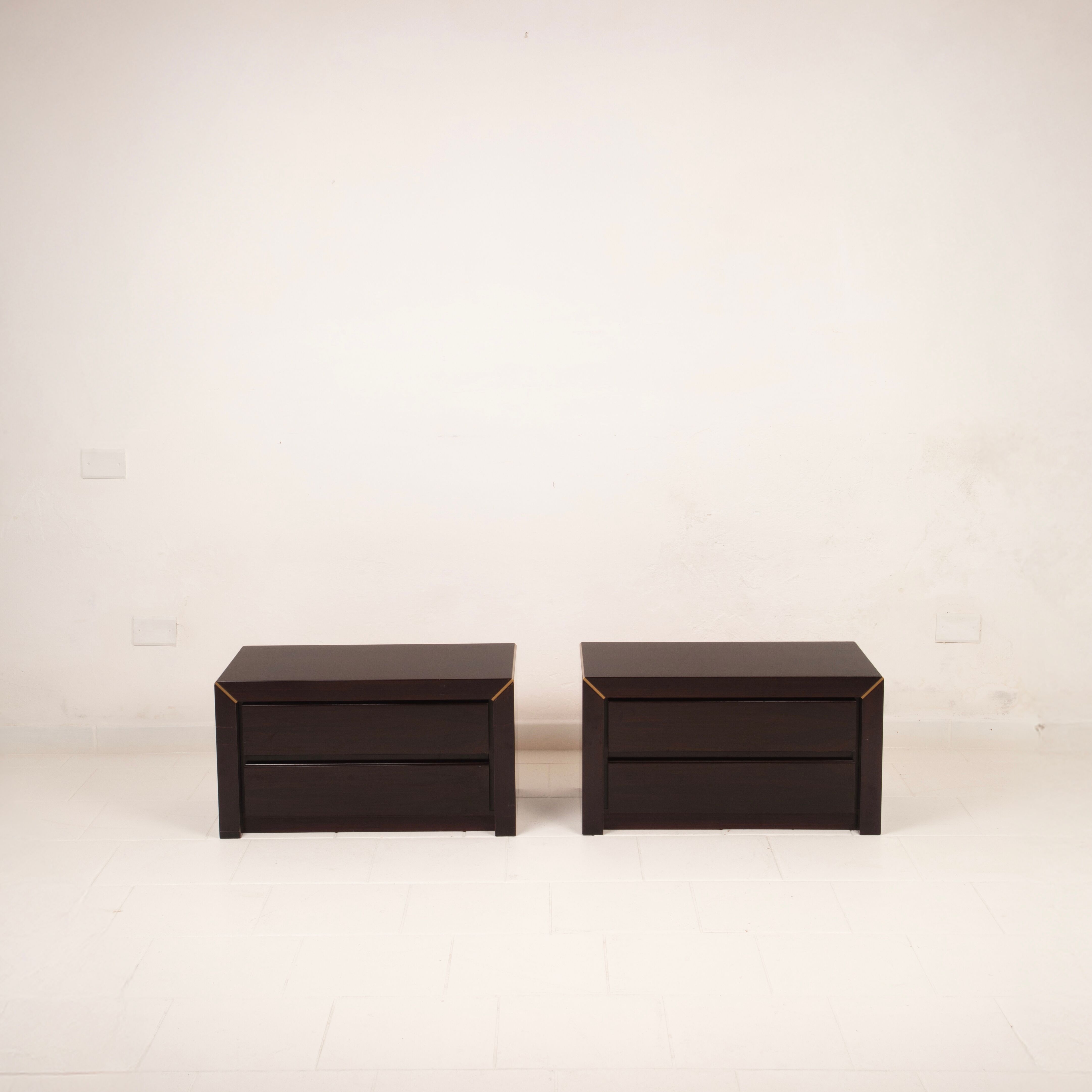 Pair of African rosewood and brass bedside tables for Fratelli Turri