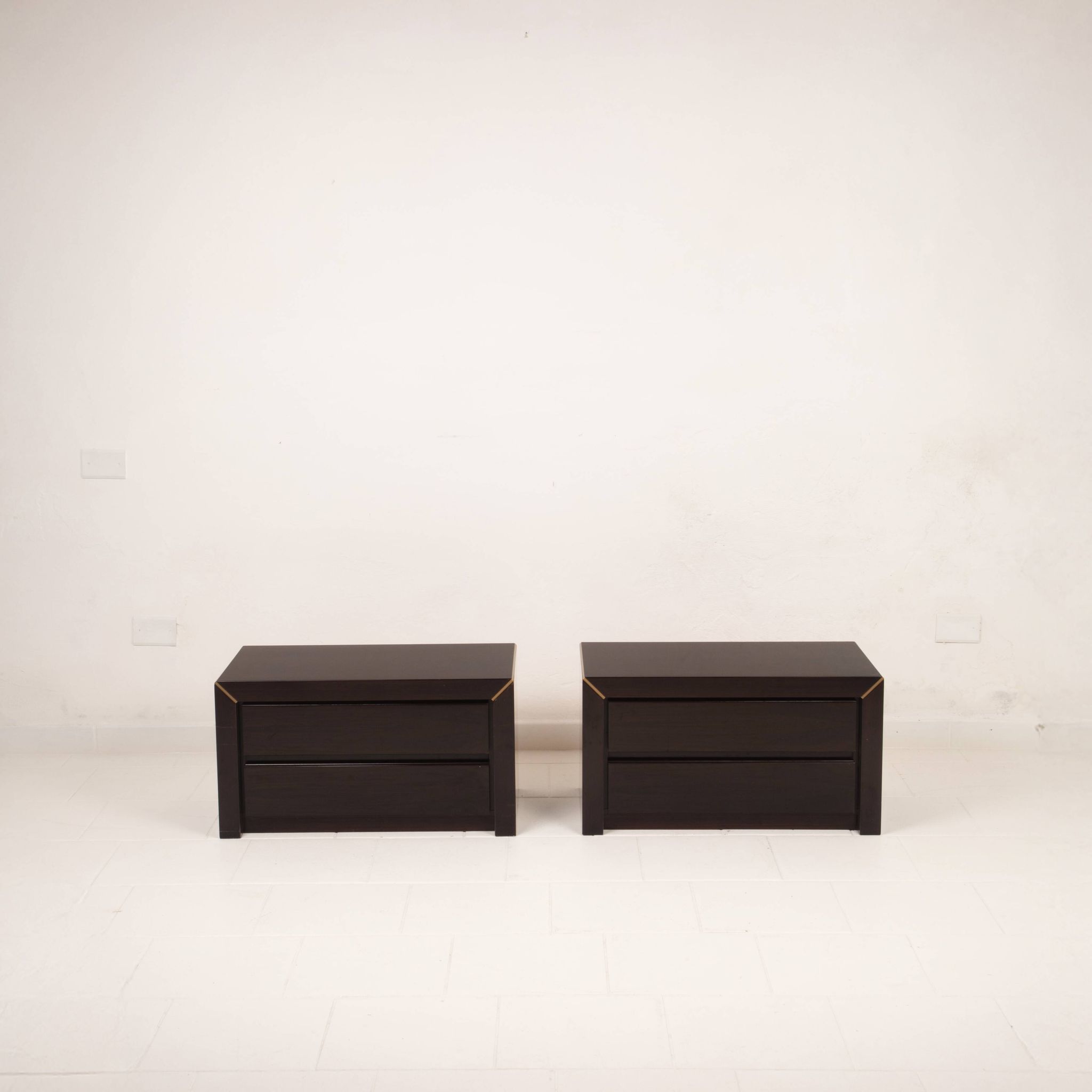 Pair of African rosewood and brass bedside tables for Fratelli Turri